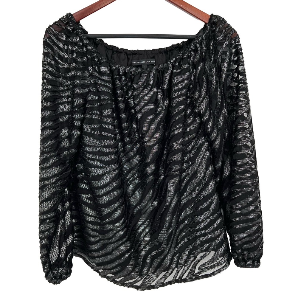 White House Black Market Sz Small Black Zebra Stripe Blouse Shirt Top Formal